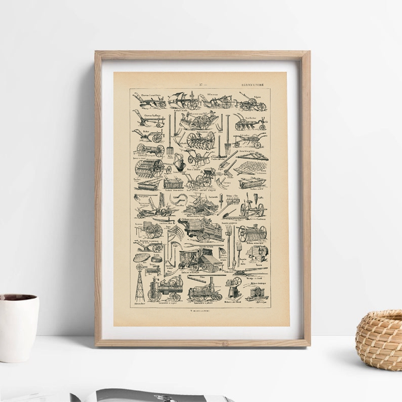Agriculture Farming Poster - Équipement agricole, outils agricoles, encyclopédie d'impression